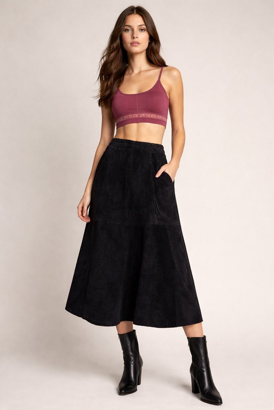 Vintage 1980s Saks Fifth Avenue Black Suede Patchwork Midi Skirt Medium